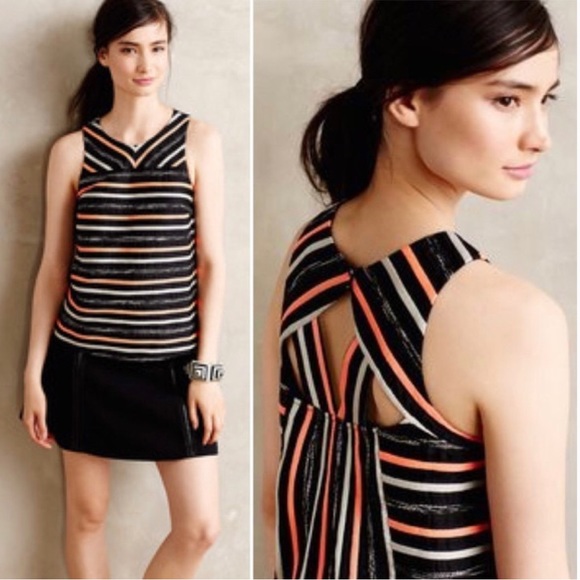 Anthro HD in Paris Black Orange Striped Tank Top - Picture 1 of 7